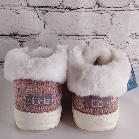 'HEY DUDE' 'BRITT' FUR LINED FOLD & SNAP CUFF TWO LOOKS IN ONE SHOE PINK SHIMM - Picture 4 of 16